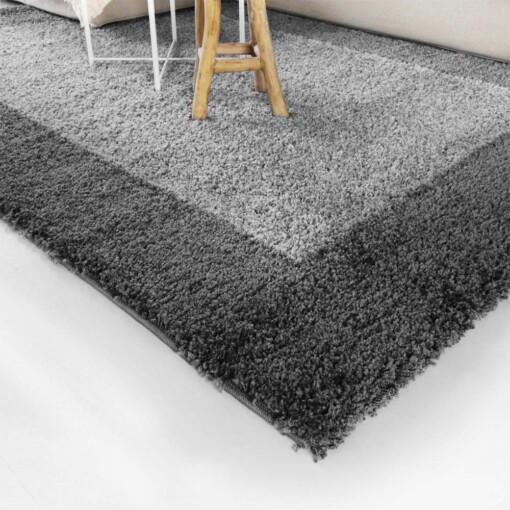 Hochflor Teppich Bordüre Shaggy Trend - Grau