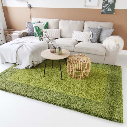 Hochflor Teppich Bordüre Shaggy Trend - Grün