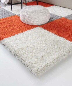 Hochflor Teppich Kariert Shaggy Trend - Orange