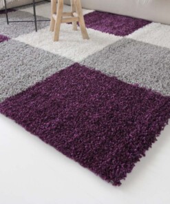 Hochflor Teppich Kariert Shaggy Trend - Lila