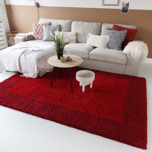 Hochflor Teppich Bordüre Shaggy Trend - Rot - sfeer