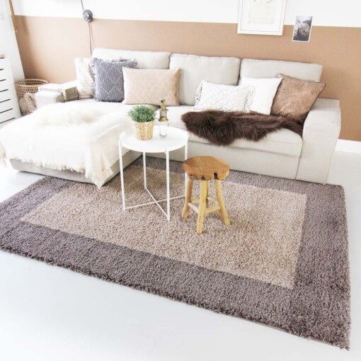 Hochflor Teppich Bordüre Shaggy Trend - Taupe - sfeer