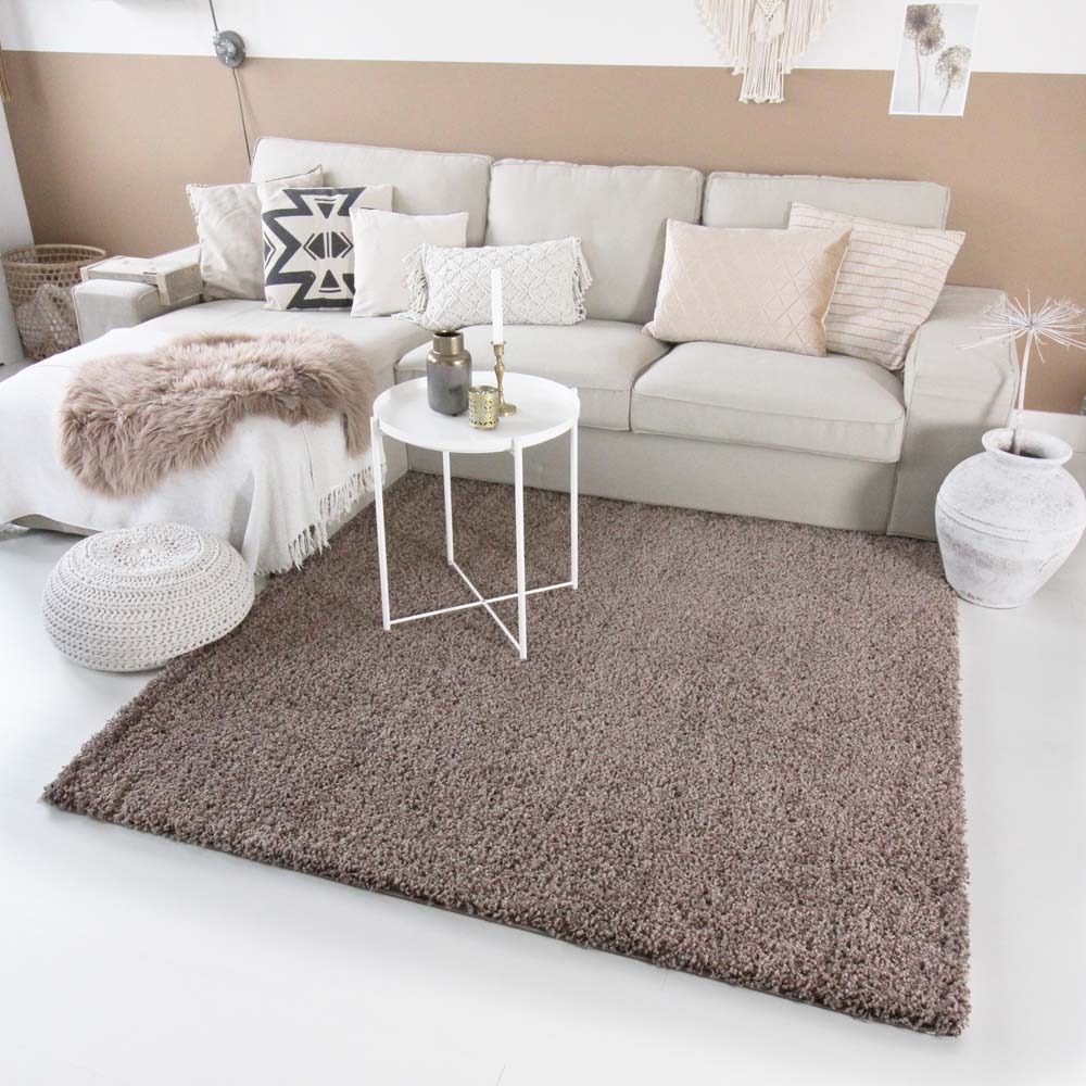 Hochflor Teppich Shaggy Trend Taupe - Tapeso 