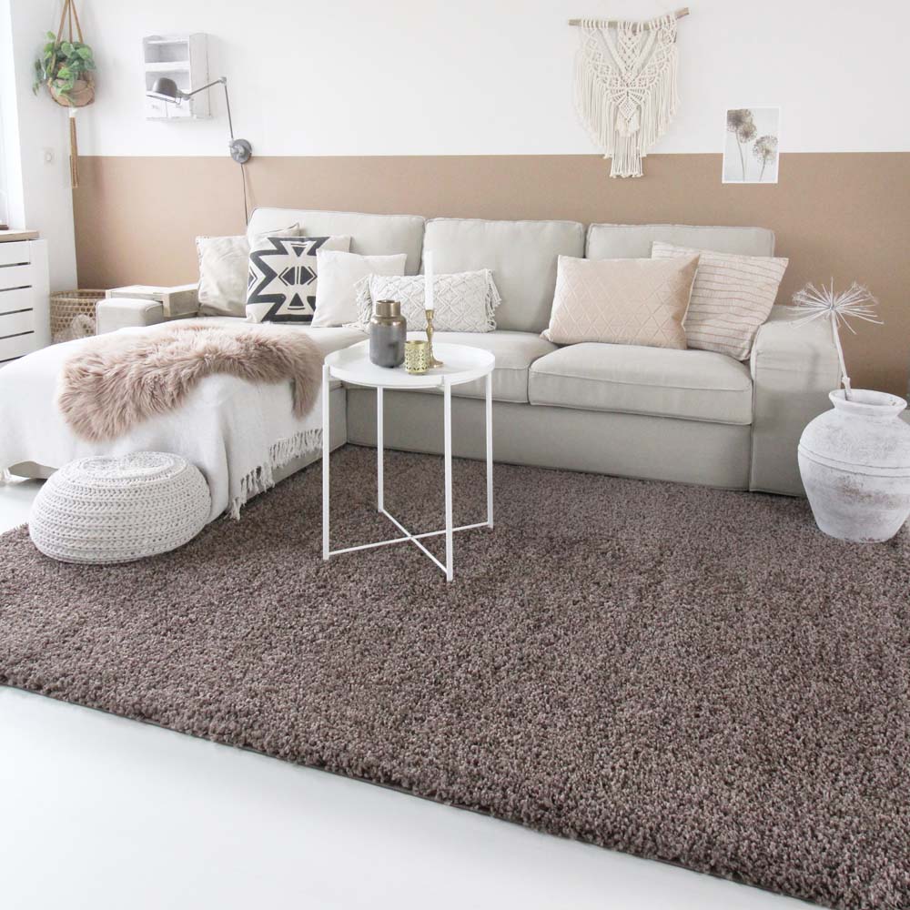 Hochflor Teppich Shaggy Trend Taupe | - Tapeso