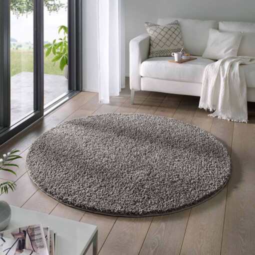 Hochflor Teppich Rund Classic - Dunkelgrau - sfeer