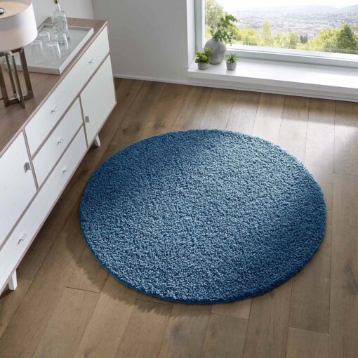 Hochflor Teppich Rund Spectrum - Blau - sfeer