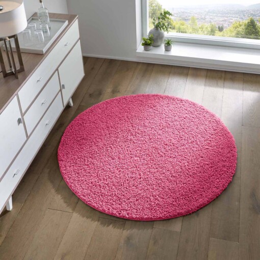 Hochflor Teppich Rund Spectrum - Rosa - sfeer