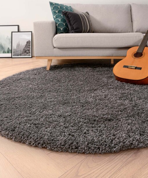 Hochflor Teppich Rund Shaggy Grand - Dunkelgrau