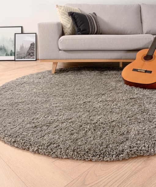 Hochflor Teppich Rund Shaggy Grand - Hellgrau