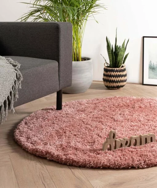 Hochflor Teppich Rund - Cozy Shaggy - Rosa - sfeer