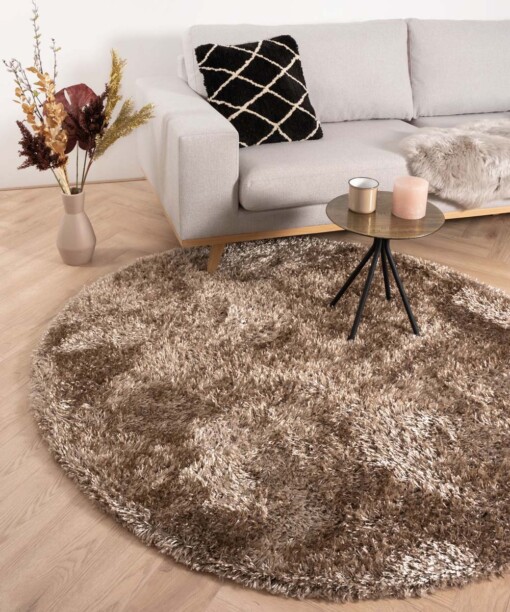 Hochflor Teppich Rund Posh - Beige - sfeer