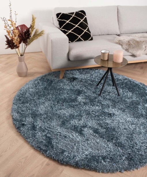 Hochflor Teppich Rund Posh - Blau - sfeer