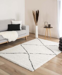 Hochflor Teppich Berber Artisan - Weiß/Schwarz - sfeer