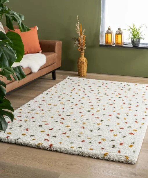 Hochflor Teppich Punkte Artisan - Weiß/Bunt - sfeer