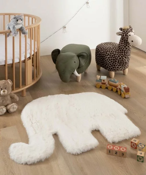 Flauschiger Kinderteppich Elefant - Fluffy Weiß - sfeer