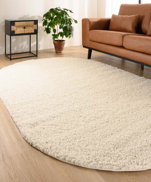 Oval Teppich Hochflor Shaggy Trend Elfenbein Tapeso