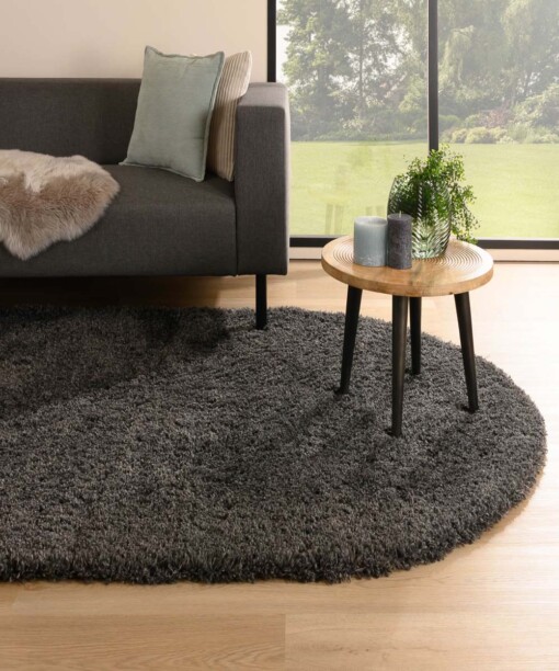 Teppich Oval Hochflor - Cozy Shaggy Dunkelgrau - sfeer