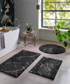 Waschbarer Teppich Rund Marmor Optik - Chloé Schwarz/Weiß - sfeer