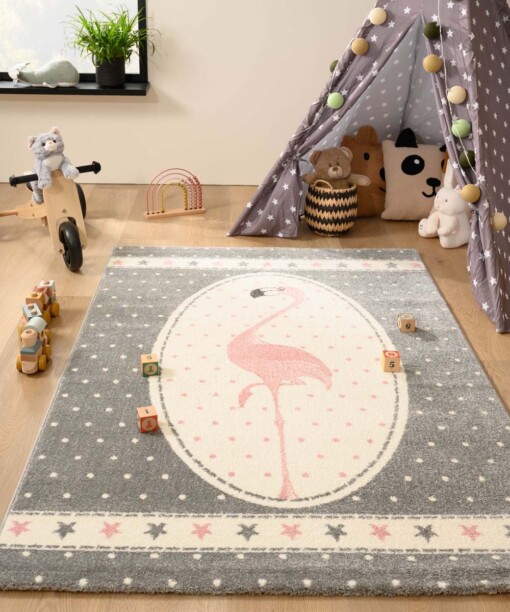 Kinderteppich Flamingo - Adventures Rosa/Grau