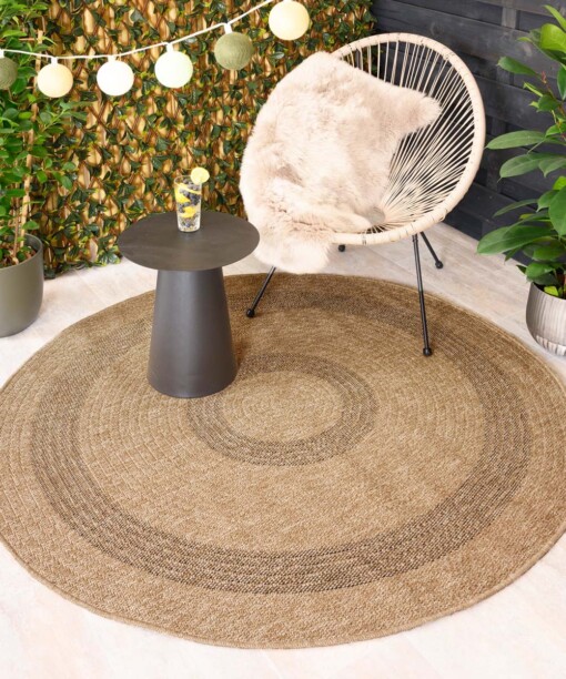 Outdoor Teppich Rund Jute Optik - Sunset Spirit Beige/Schwarz