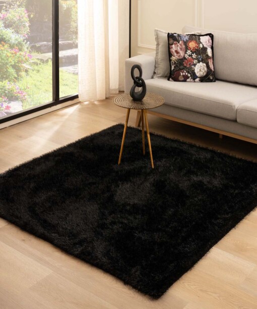 Teppich Quadratisch Hochflor - Posh Velours Schwarz