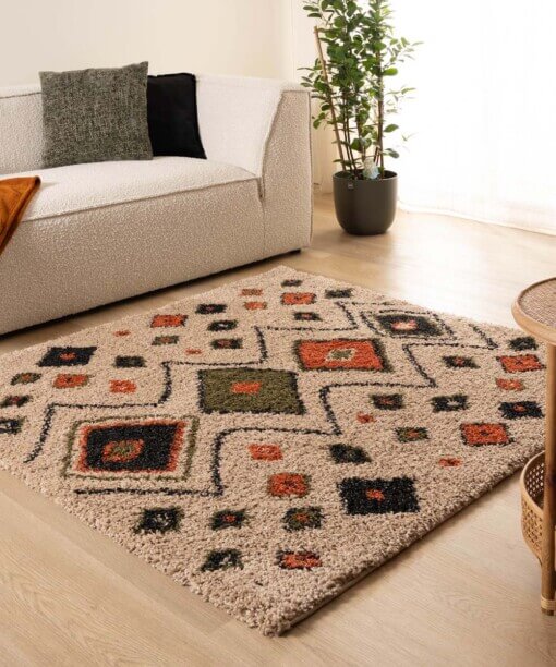 Boho Teppich Quadratisch Hochflor Artisan - Beige/Bunt