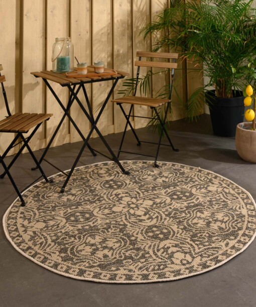 Outdoor Teppich Rund Sunny Oriental - Beige/Schwarz - sfeer