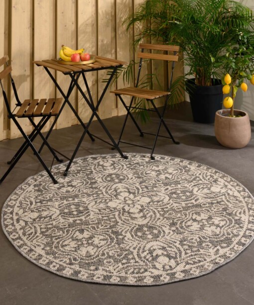 Outdoor Teppich Rund Sunny Oriental - Grau - sfeer