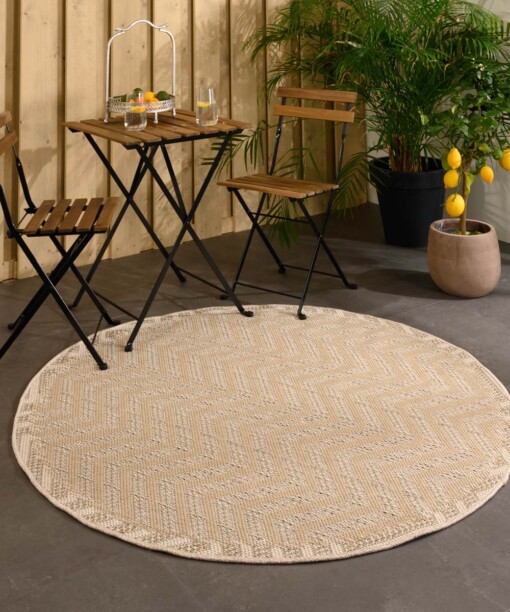 Outdoor Teppich Rund Jute Optik Sunny Contour - Beige - sfeer