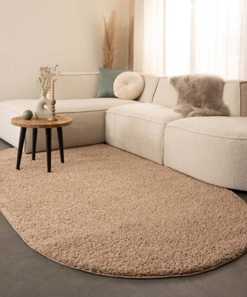 Oval Teppich Hochflor - Shaggy Trend Beige - sfeer