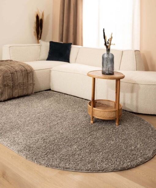 Oval Teppich Hochflor - Shaggy Trend Hellgrau - sfeer