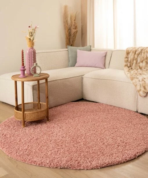 Hochflor Teppich Rund Shaggy Trend - Rosa - sfeer