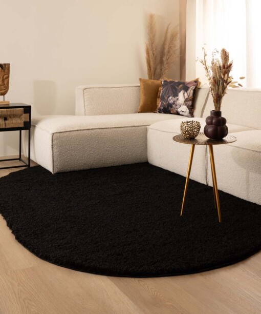 Oval Teppich Hochflor - Shaggy Trend Schwarz - sfeer