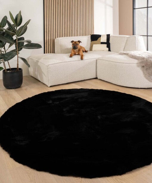 Teppich Rund Flauschig Hochflor - Comfy Deluxe Schwarz