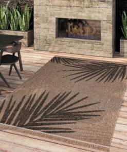 Outdoor Teppich Jute Optik - Palmenblätter Beige/Schwarz - sfeer, thumbnail