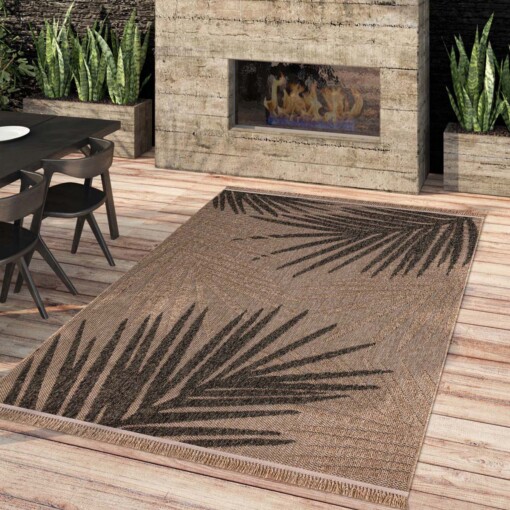 Outdoor Teppich Jute Optik - Palmenblätter Beige/Schwarz - sfeer