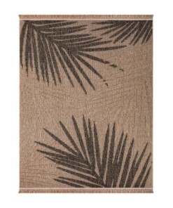 Outdoor Teppich Jute Optik - Palmenblätter Beige/Schwarz - overzicht schuin