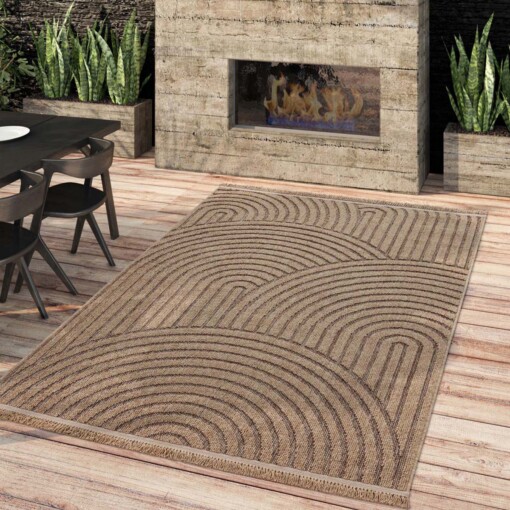 Outdoor Teppich Jute Optik - Waves Beige/Schwarz - sfeer