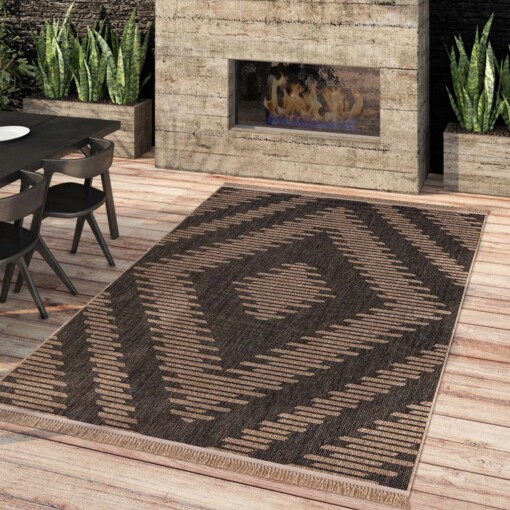 Outdoor Teppich Jute Optik - Karo Beige/Schwarz - sfeer