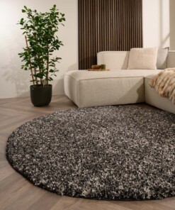 Hochflor Teppich Rund - Blend Schwarz/Weiß/Grau - sfeer