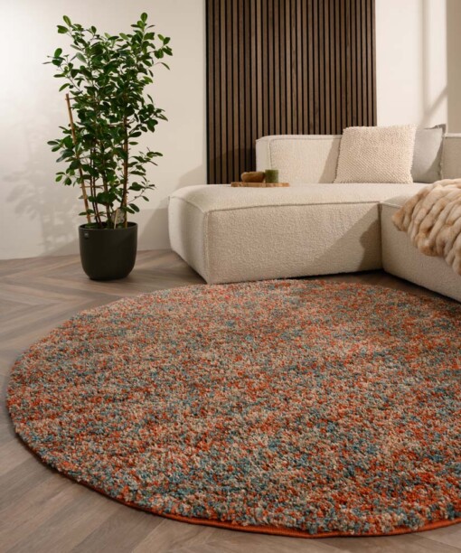 Hochflor Teppich Rund - Blend Orange/Blau - sfeer