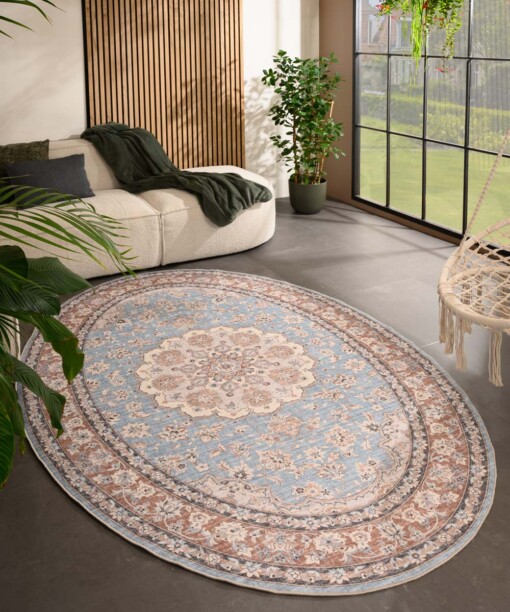 Outdoor Teppich Oval Vintage - Valenca Nova Hellblau/Beige - sfeer